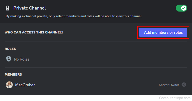 Add members or roles button in Discord.