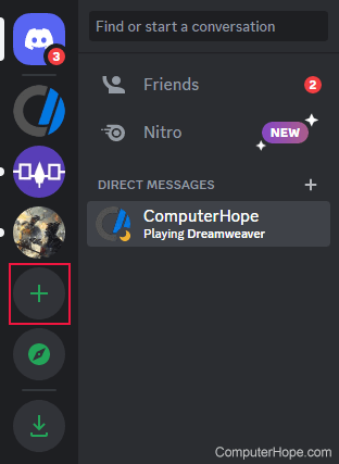 Add a Server button on Discord.