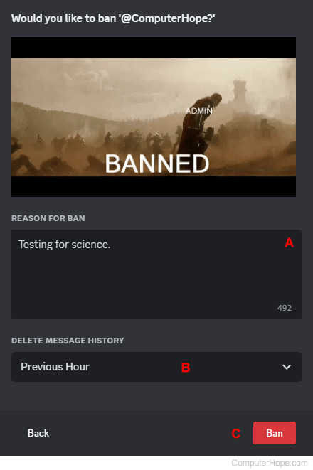 Ban options on Discord.