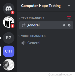 Create Channel icon in Discord.