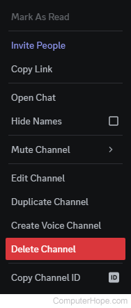 Delete Channel selector on Discord.