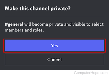 Confirming a private channel on Discord mobile.