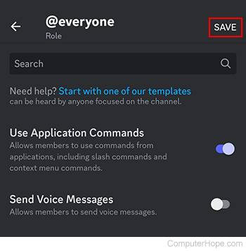 SAVE button on Discord mobile.