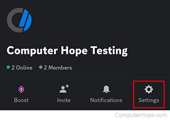 Settings button on Discord mobile.