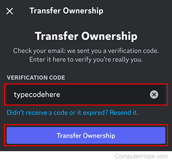 Final transfer of server ownership on Discord.
