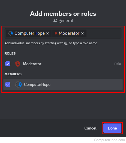 Giving roles and members access to a private channel on Discord.