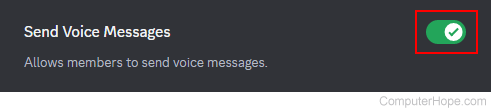Toggling the Send Voice Message feature on Discord.