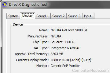 RAMDAC message in dxdiag tool