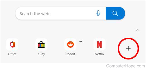 Add shortcut option on the New Tab window in Microsoft Edge.