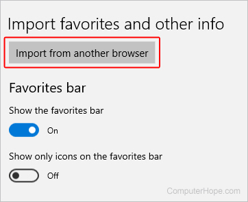 Import from another browser in Microsoft Edge.