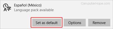 Button to set a default language in Edge.