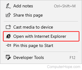 Selector that opens Internet Explorer in Edge.