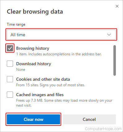 Clear browsing data in Edge.