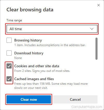 Clearing the cache and cookies in Edge.