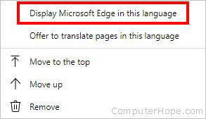 Display language option in Microsoft Edge