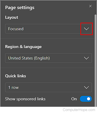 Layout selector icon in Edge.