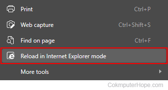 Reload in Internet Explorer mode option.