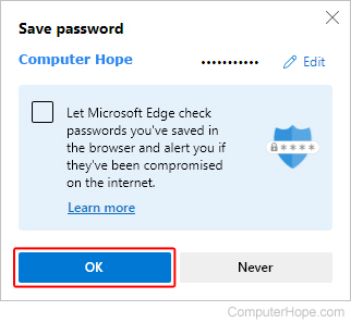 Save password prompt in Edge.
