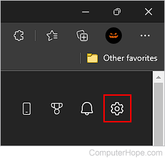 New tab settings icon in Edge.