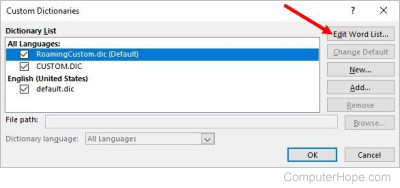 Custom dictionary selection and edit in Office applications