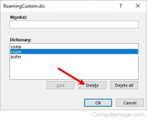 Remove word from custom dictionary