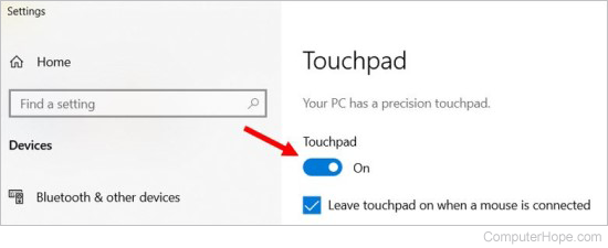 Enable touchpad in Windows 10