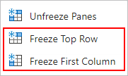 Freeze panes options in Excel.