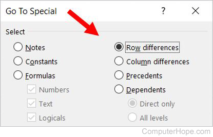 Microsoft Excel - Go To Special for data comparison