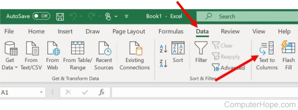Text to Columns function in Microsoft Excel