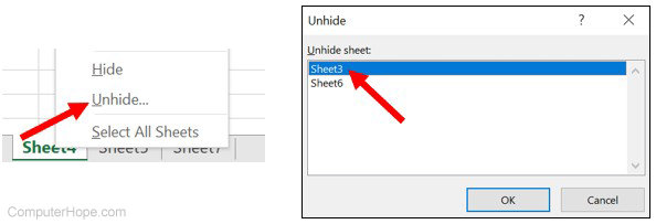 Unhide worksheet in Microsoft Excel