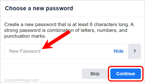 Choose a new Facebook account password.