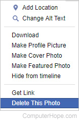 Photo deletion selector on Facebook.