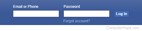 Area where users may log into Facebook.