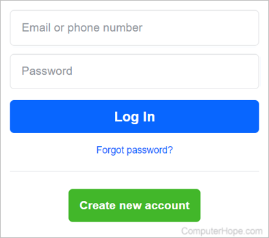 Login box on Facebook home page.