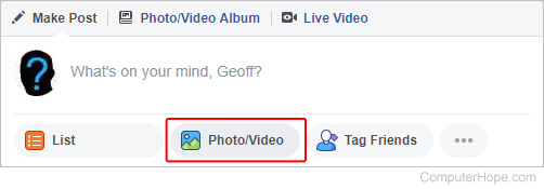 Button used to upload a picture or video to Facebook.