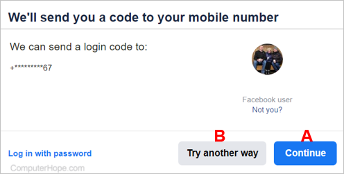 Facebook send code to mobile number prompt.