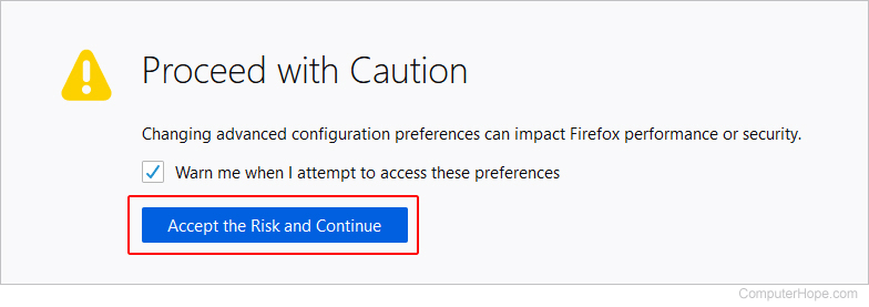 Proceed with Caution prompt in Firefox.