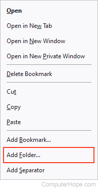 Adding a bookmarks folder in Firefox.