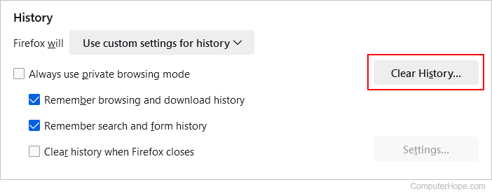 Clear history button in Firefox.