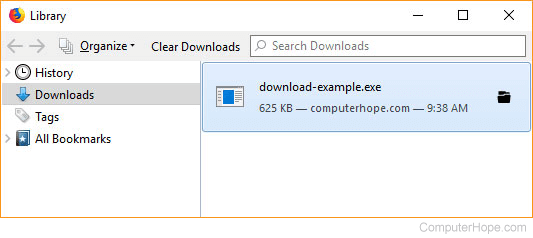 List of recent downloads in Firefox.