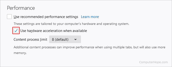 Checkbox to toggle hardware acceleration on and off.
