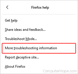 Troubleshooting selector in Firefox.