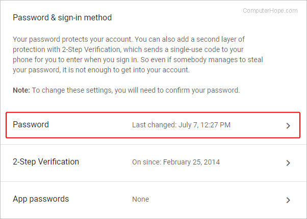 Link to change your Google password.