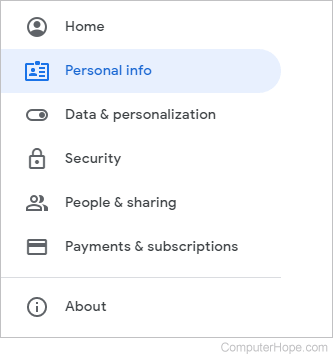 Personal Info selector.