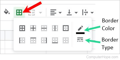 Google Sheets cell border options