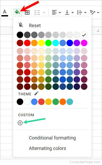Google Sheets cell background color options