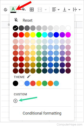 Google Sheets font color options