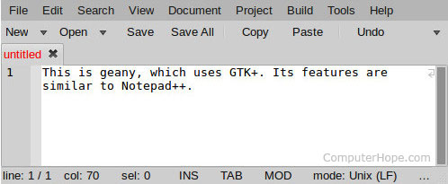 The Geany text editor for Linux