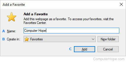 Menu users may add a favorite in Internet Explorer.
