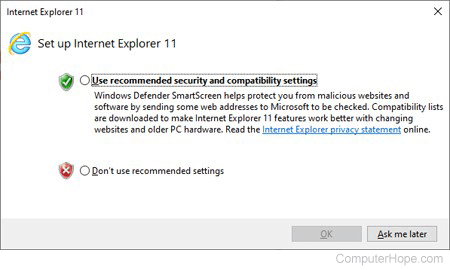 Set up Internet Explorer 11 window